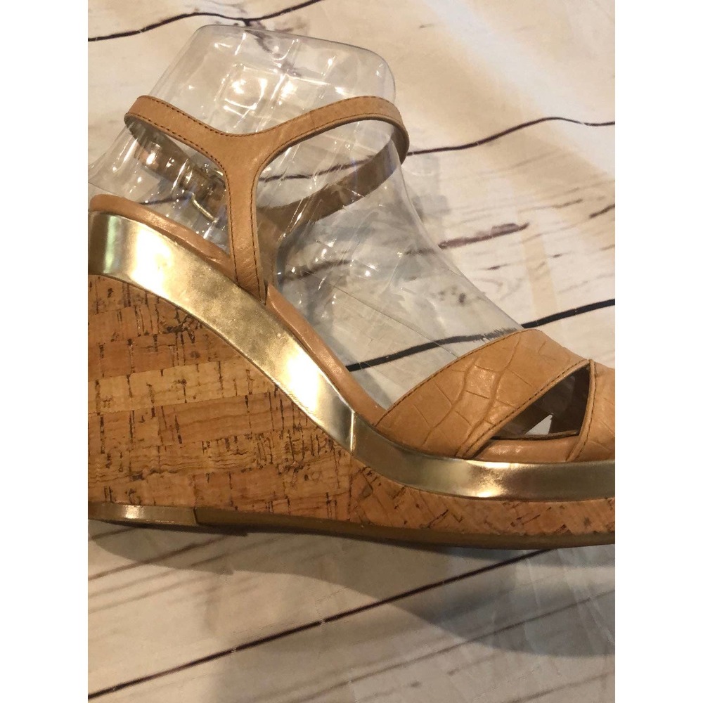 Antonio Melani Beige Cork Heels Platforms Wedge 9.5 tan Leather - Picture 6 of 9